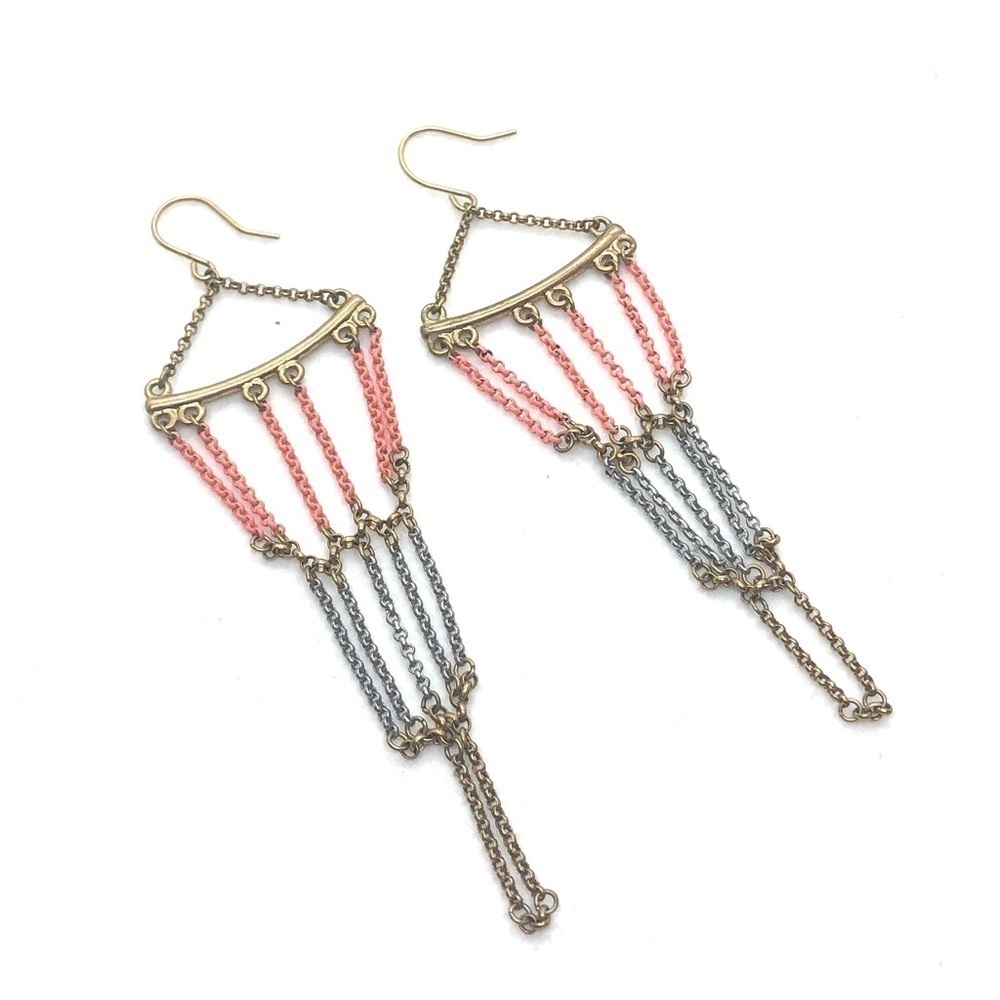 Madewell Coral Silver and Gold Chandelier Chain Earrings